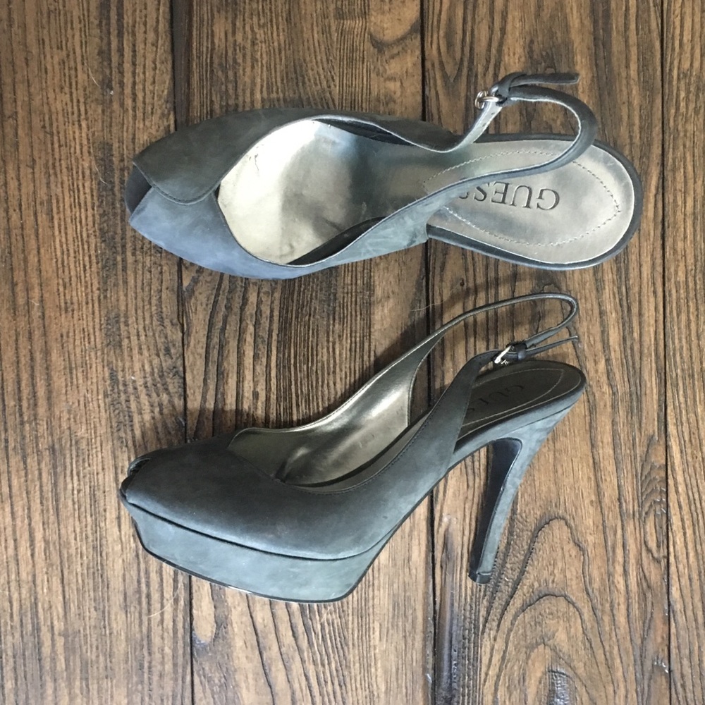 Gray suede sling back heels